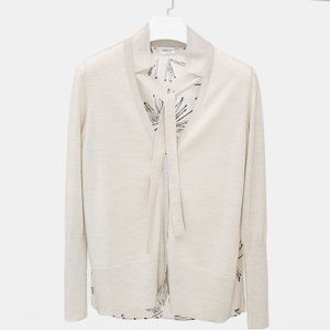 Akris Wool and Silk Beige Printed Cardigan